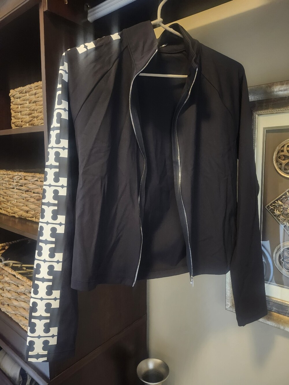Tory Burch Reflective Nylon Logo Zip Top
